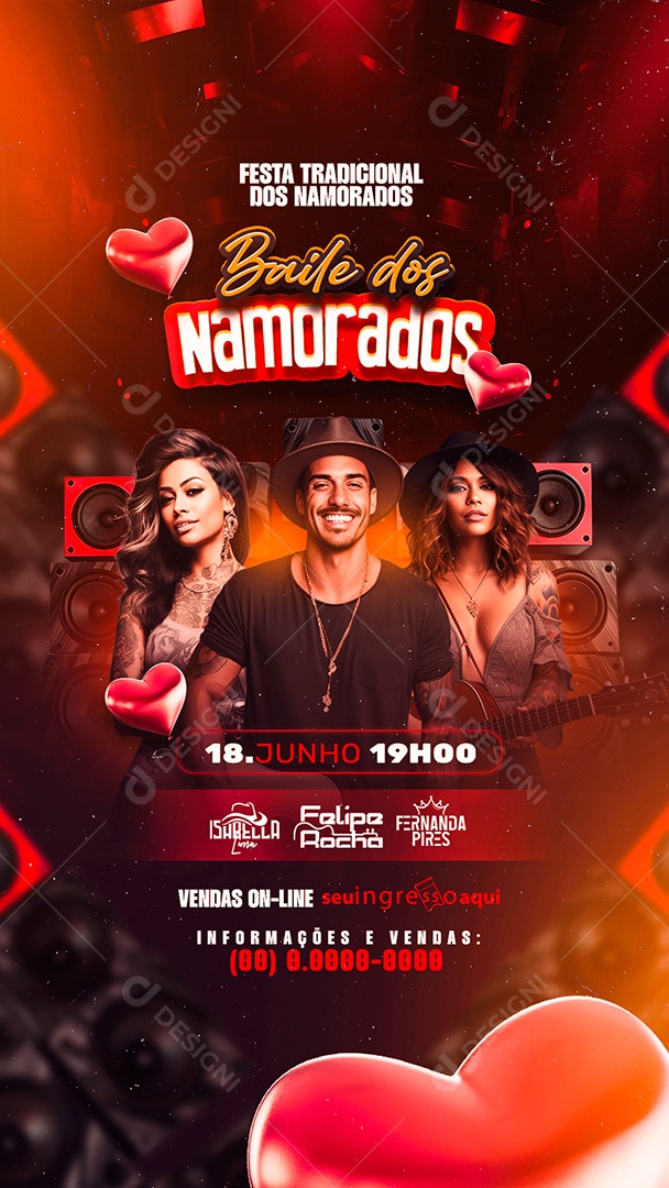 Story Flyer Baile dos Namorados Isabella Lima Felipe Rocha Fernanda Pires Social Media PSD Editável