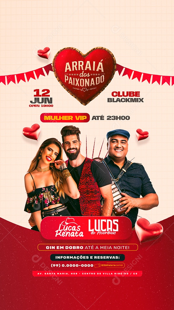 Story Flyer Arraiá dos Apaixonados Lucas e Renata Lucas do Acordeon Social Media PSD Editável