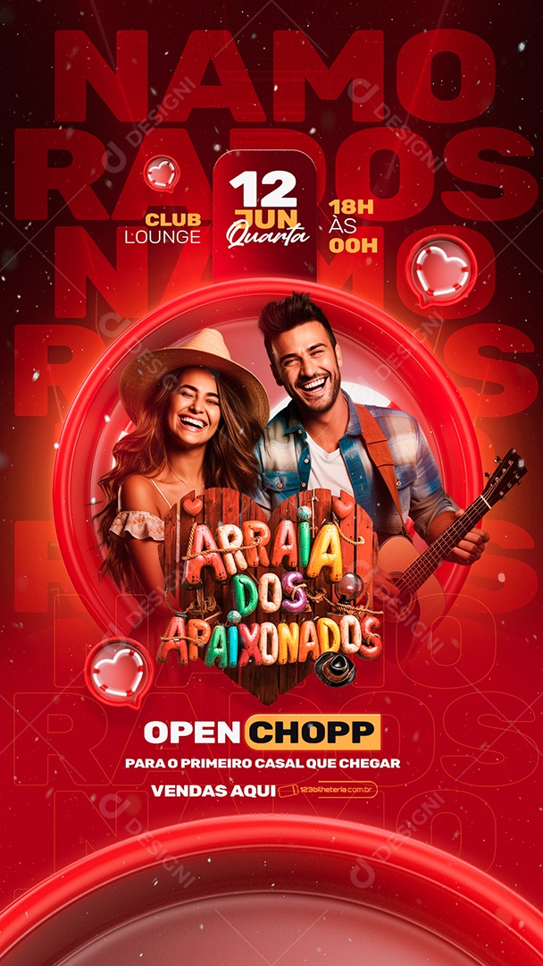 Story Flyer Arraiá dos Apaixonados Dia dos Namorados Social Media PSD Editável