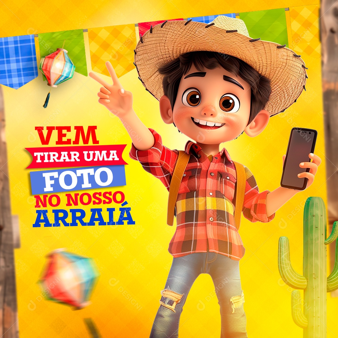 Vem Tirar uma Foto no nosso Arraiá Social Media PSD Editável