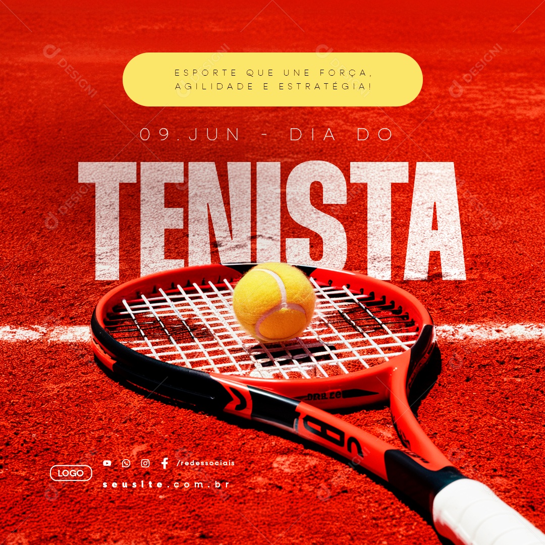 Dia do Tenista 09 de Junho Esporte Que une Força Social Media PSD Editável