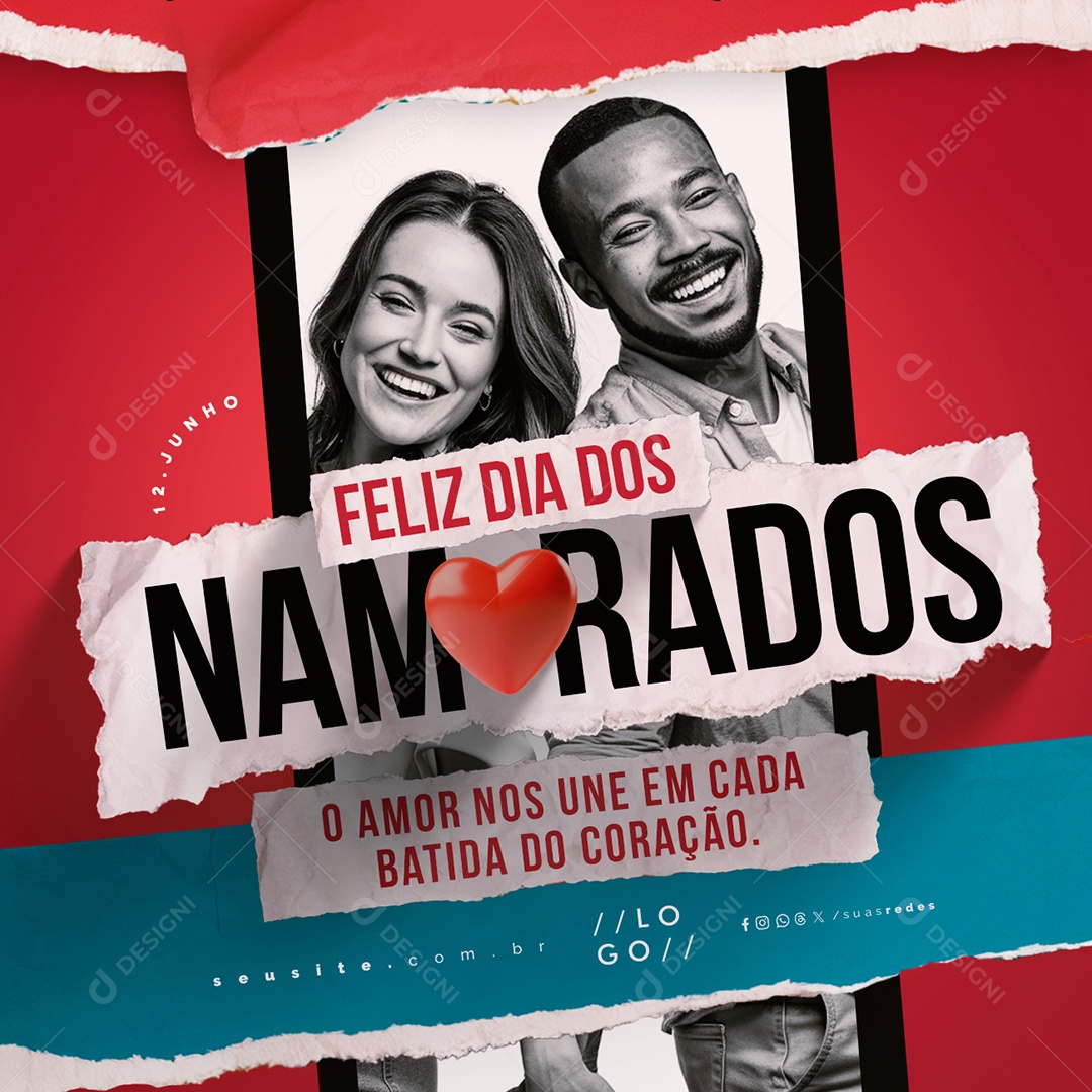 Feliz Dia dos Namorados o Amor Nos Une em Cada Batida do Coração Social Media PSD Editável