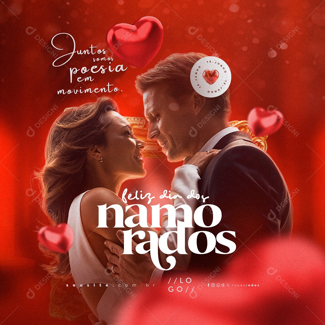 Feliz Dia dos Namorados 12 de Junho Juntos Somos Poesia Social Media PSD Editável