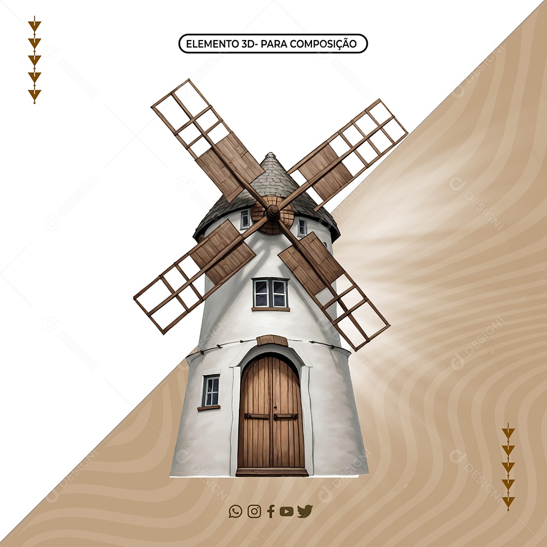 Moinho de Vento Elemento 3D para Composição PSD