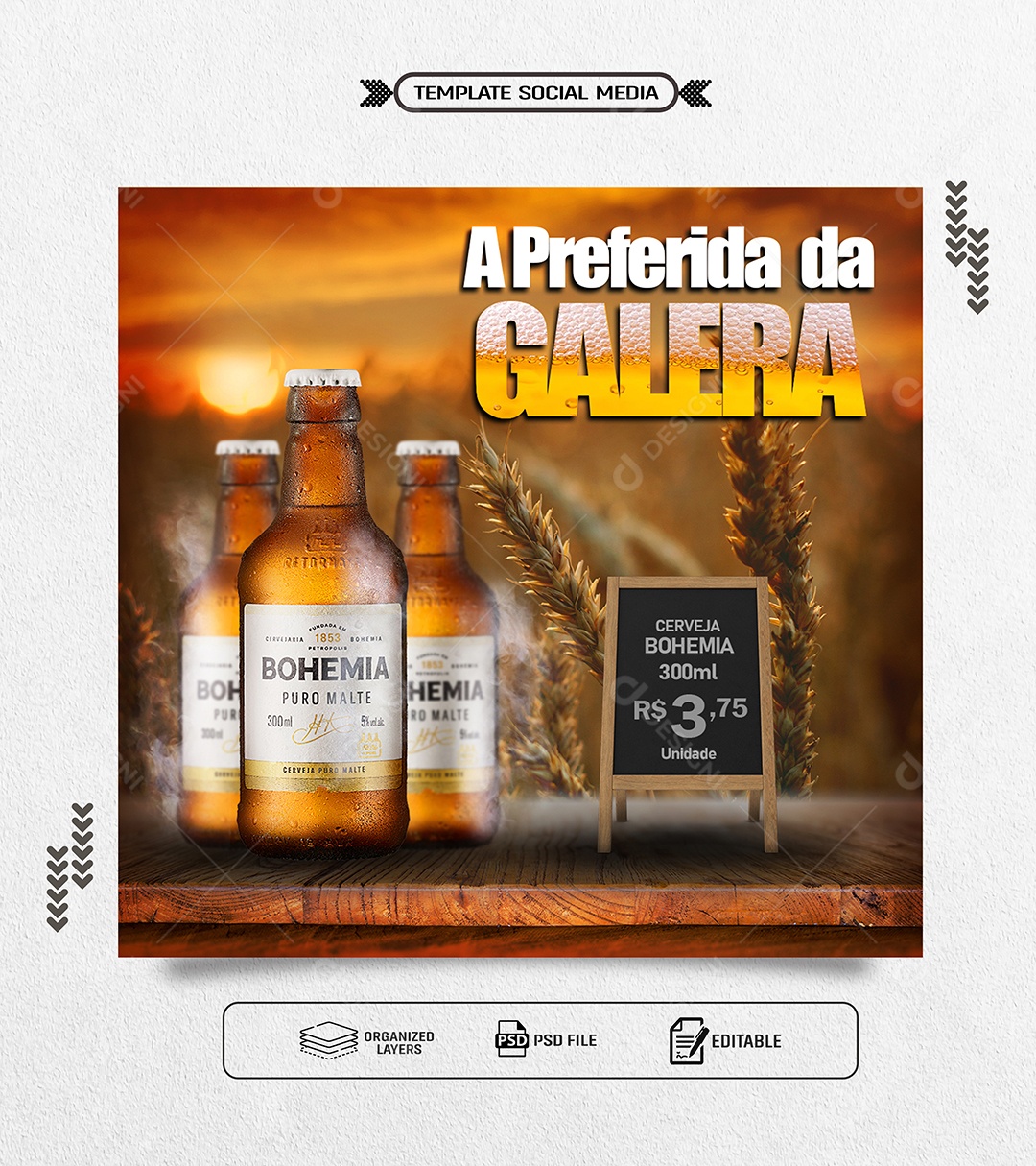 A Preferida da Galeria Cerveja Bohemia Social Media PSD Editável