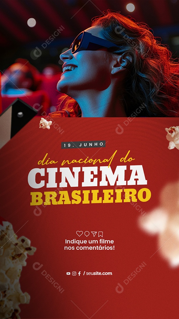 Story Dia do Cinema Brasileiro 19 de Junho Indique um Filme Social Media PSD Editável