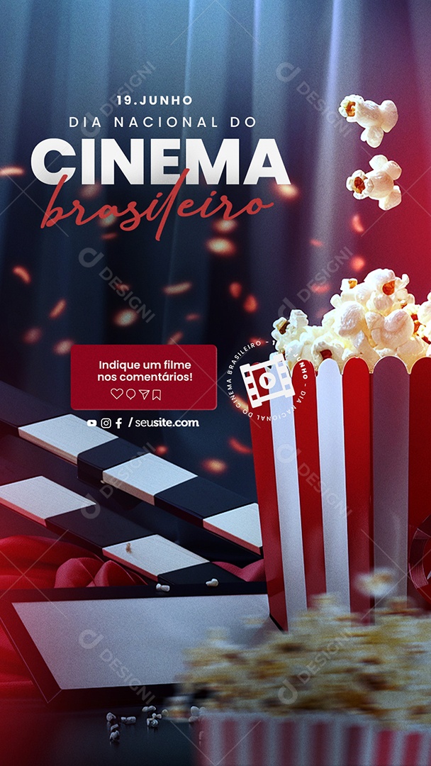 Story Dia do Cinema Brasileiro 19 de Junho Indique um Filme Social Media PSD Editável