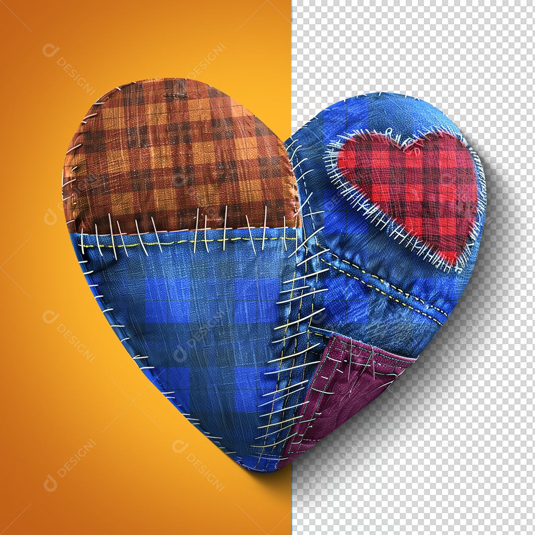 Elemento 3D Coração com Tecidos Coloridos