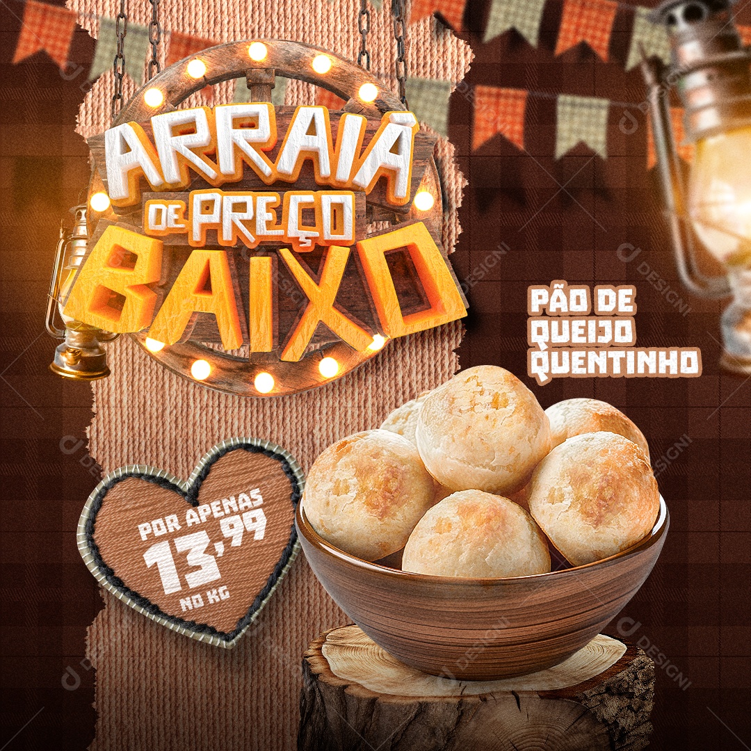 Social Media Arraiá do Preço Baixo Panificadora PSD Editável