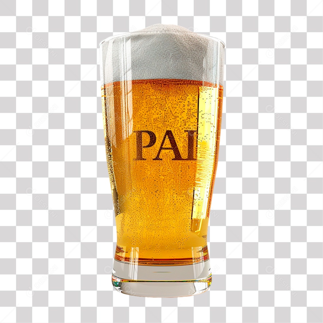 Elemento 3D Copo de Cerveja com Escrita Pai para Composição PNG Transparente