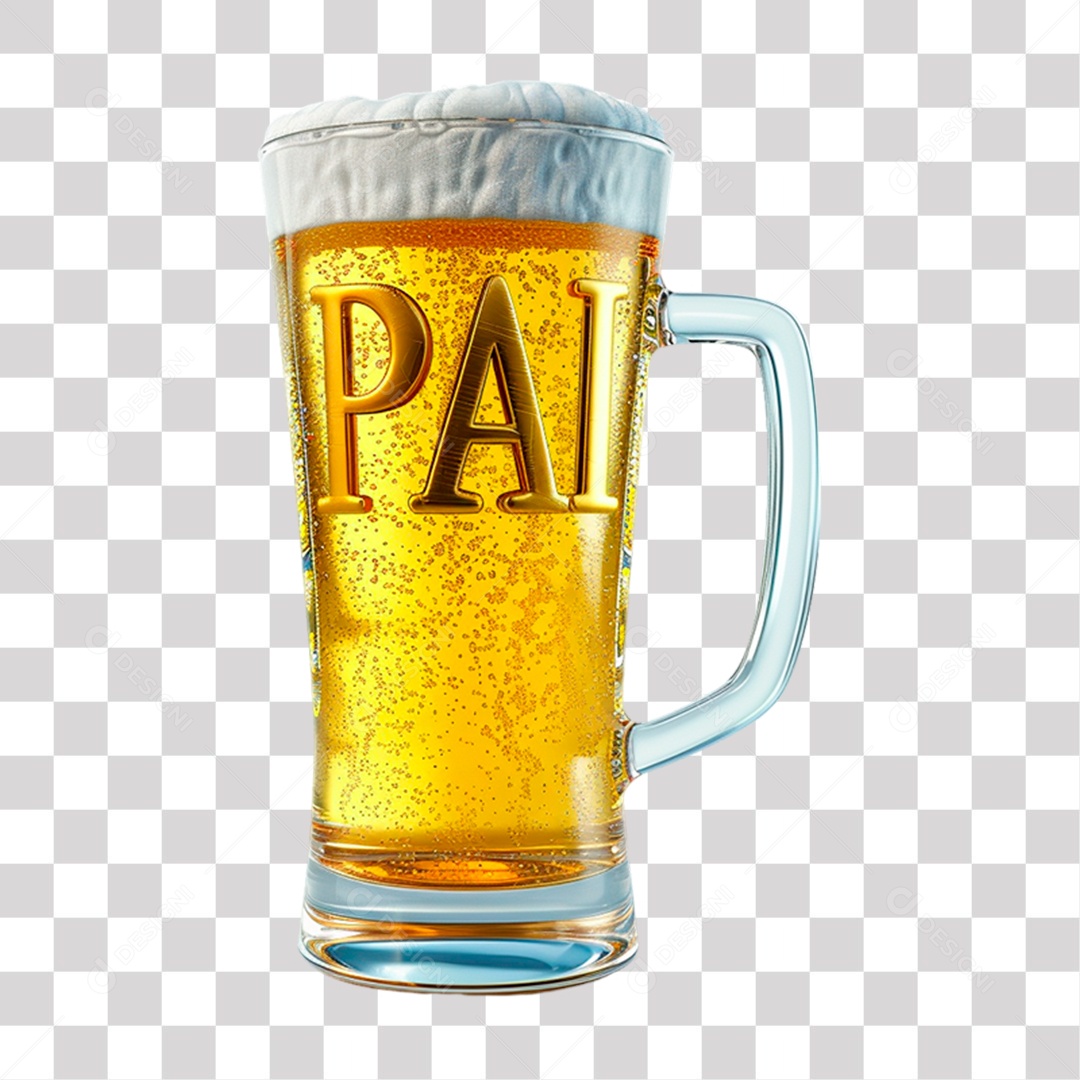 Copo de Cerveja com Escrita Pai Elemento 3D para Composição PNG Transparente