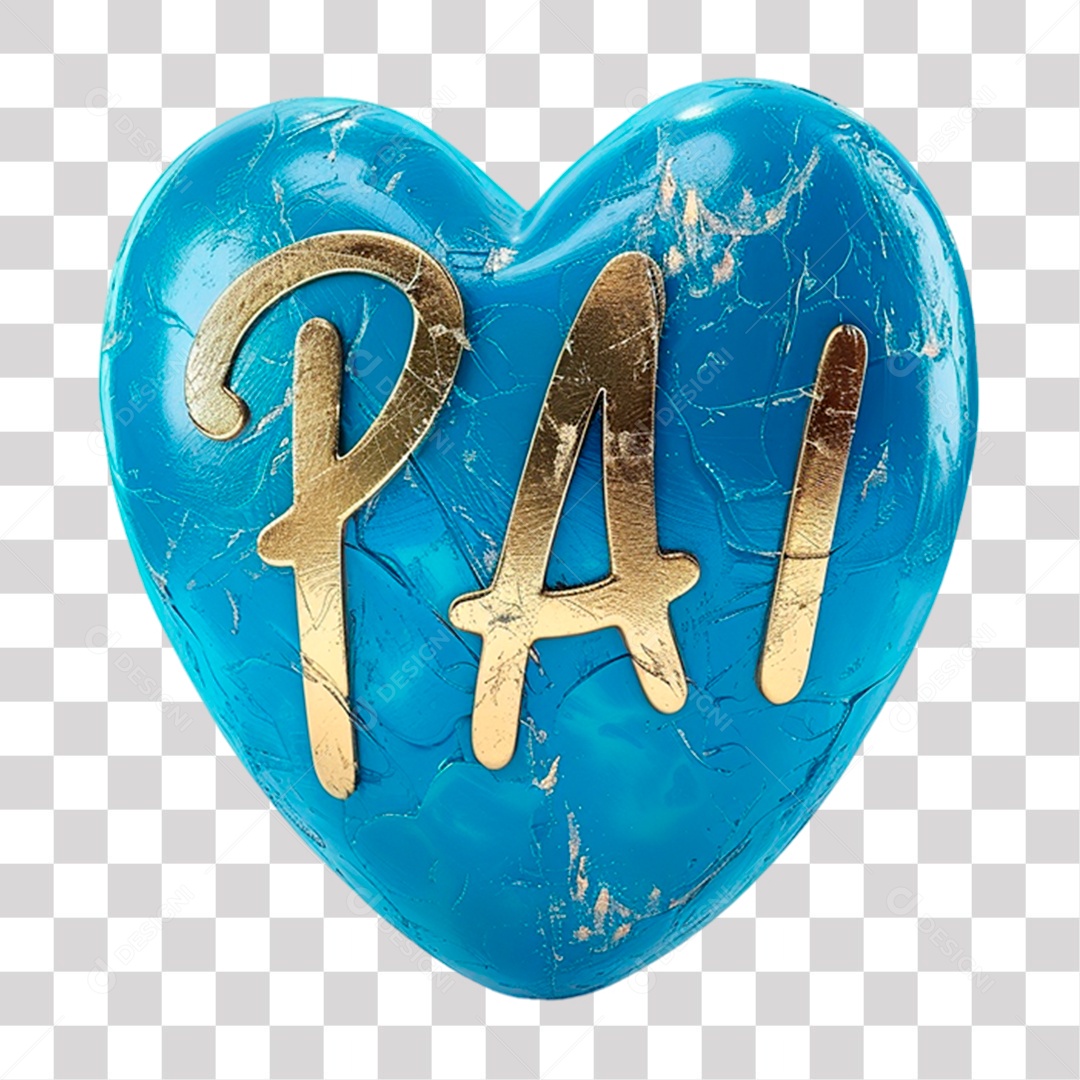 Coração com Escrita Pai Elemento 3D para Composição PNG Transparente
