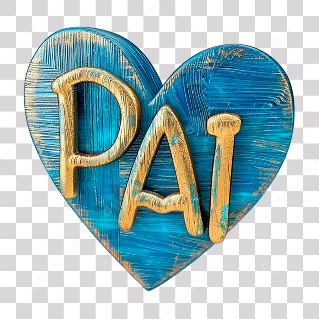 Elemento 3D Coração com Escrita Pai para Composição PNG Transparente