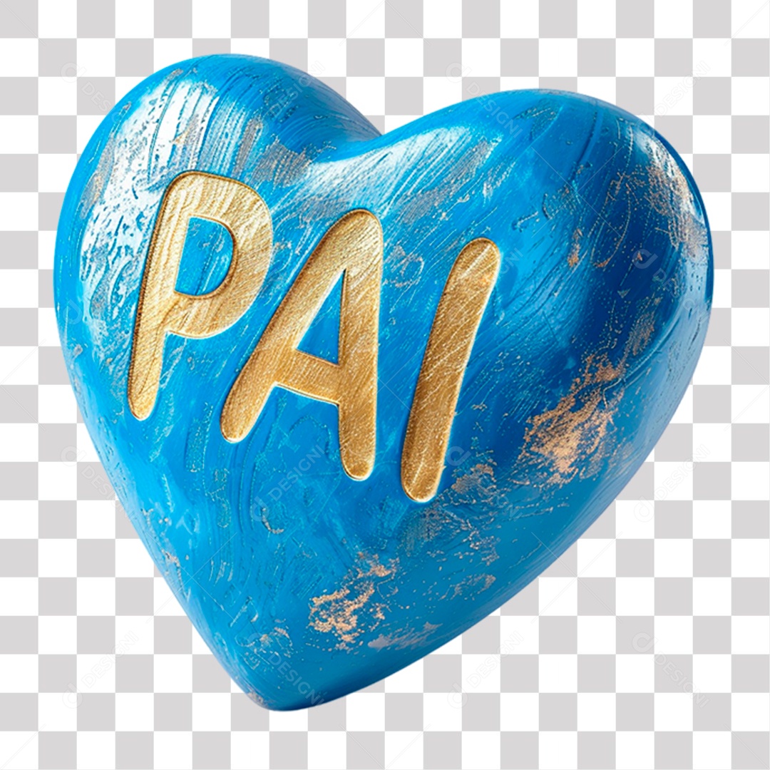 Coração com Escrita Pai Elemento 3D Azul para Composição PNG Transparente