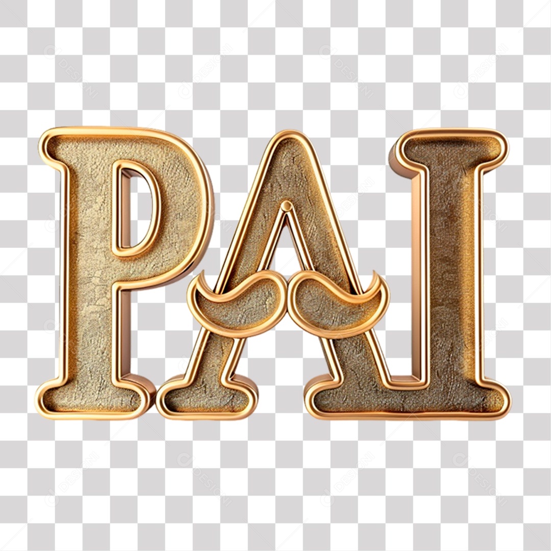Pai Texto 3D Dourado para Composição PNG Transparente