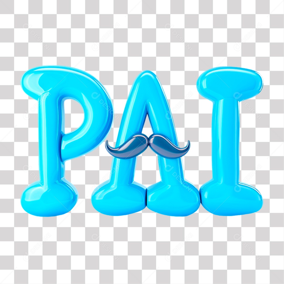 Pai Texto 3D Azul para Composição PNG Transparente