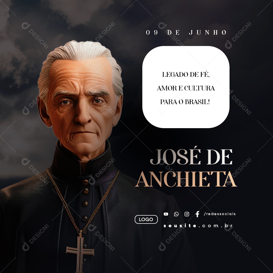 Dia de José de Anchieta 09 de Junho Legado de Fé Social Media PSD Editável