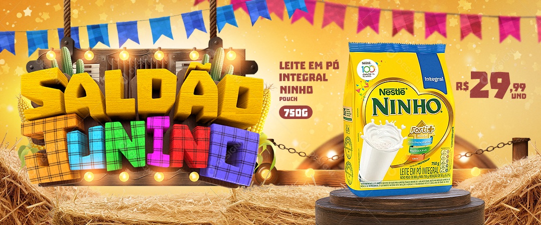 Social Media Saldão Junino Supermercado Leite em Pó Social Media PSD Editável