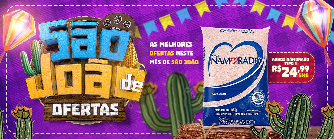 Social Media São João de Ofertas Supermercado Arroz Social Media PSD Editável