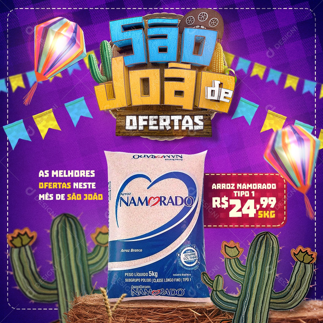 Social Media São João de Ofertas Supermercado Arroz Social Media PSD Editável