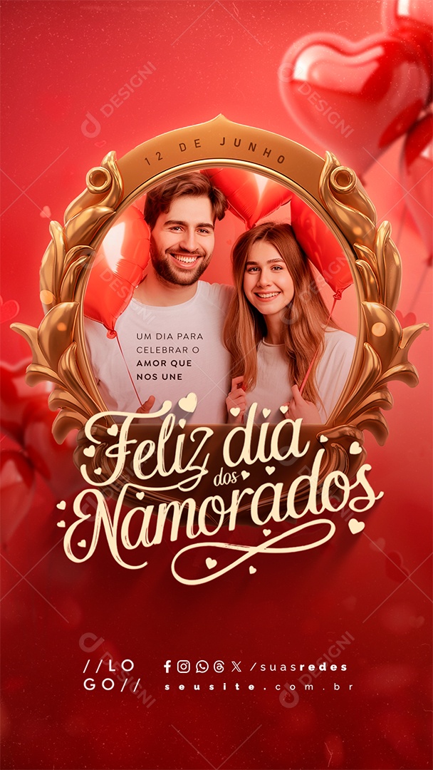 Story Feliz Dia dos Namorados 12 de Junho Um Dia para Celebrar o Amor Social Media PSD Editável