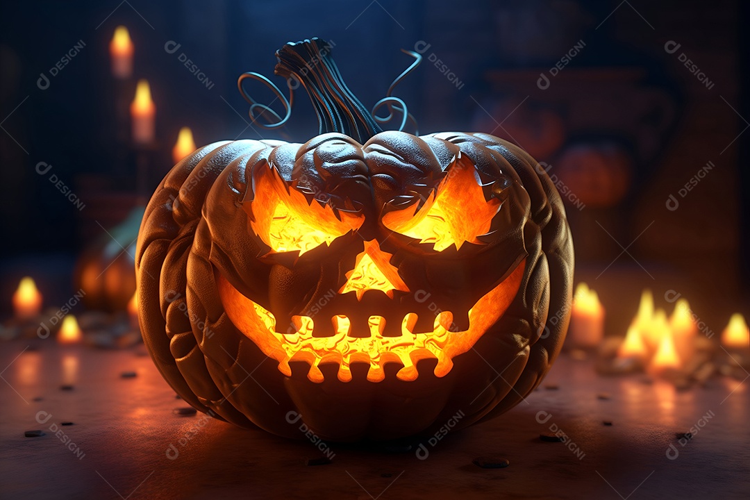 Renderização de fundo brilhante de abóbora de Halloween