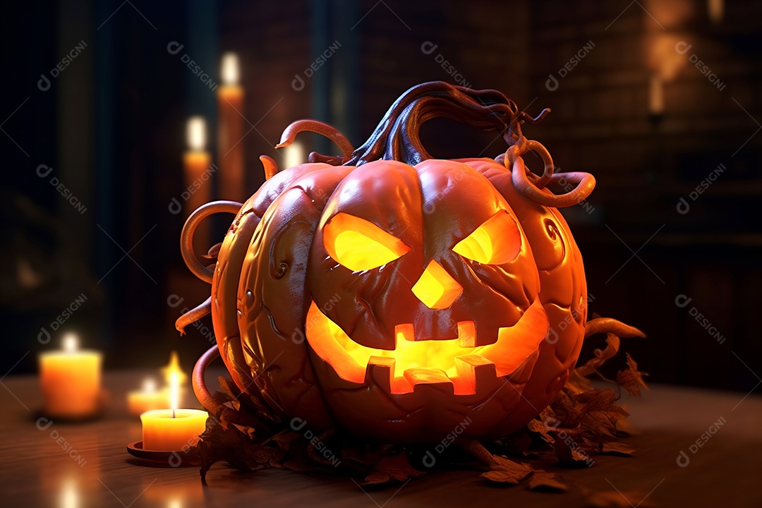 Renderização de fundo brilhante de abóbora de Halloween