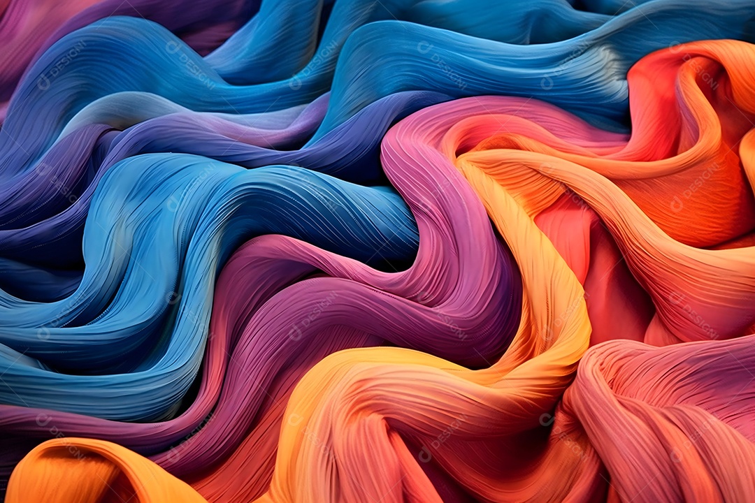 Ondas abstratas de tecido colorido foram feitas com fundo roxo escuro e laranja claro