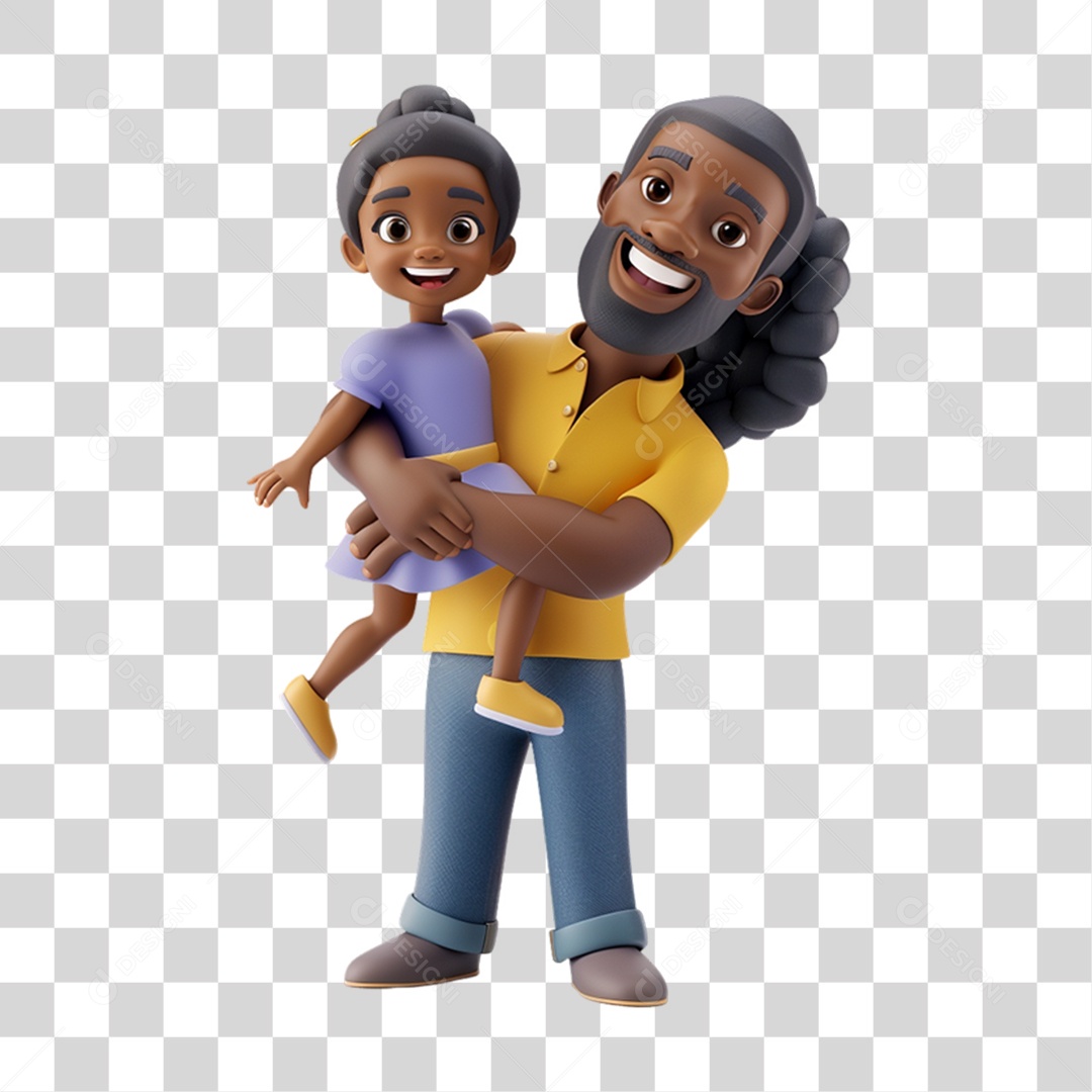 Elemento 3D Pai e sua Filha Personagem PNG Transparente