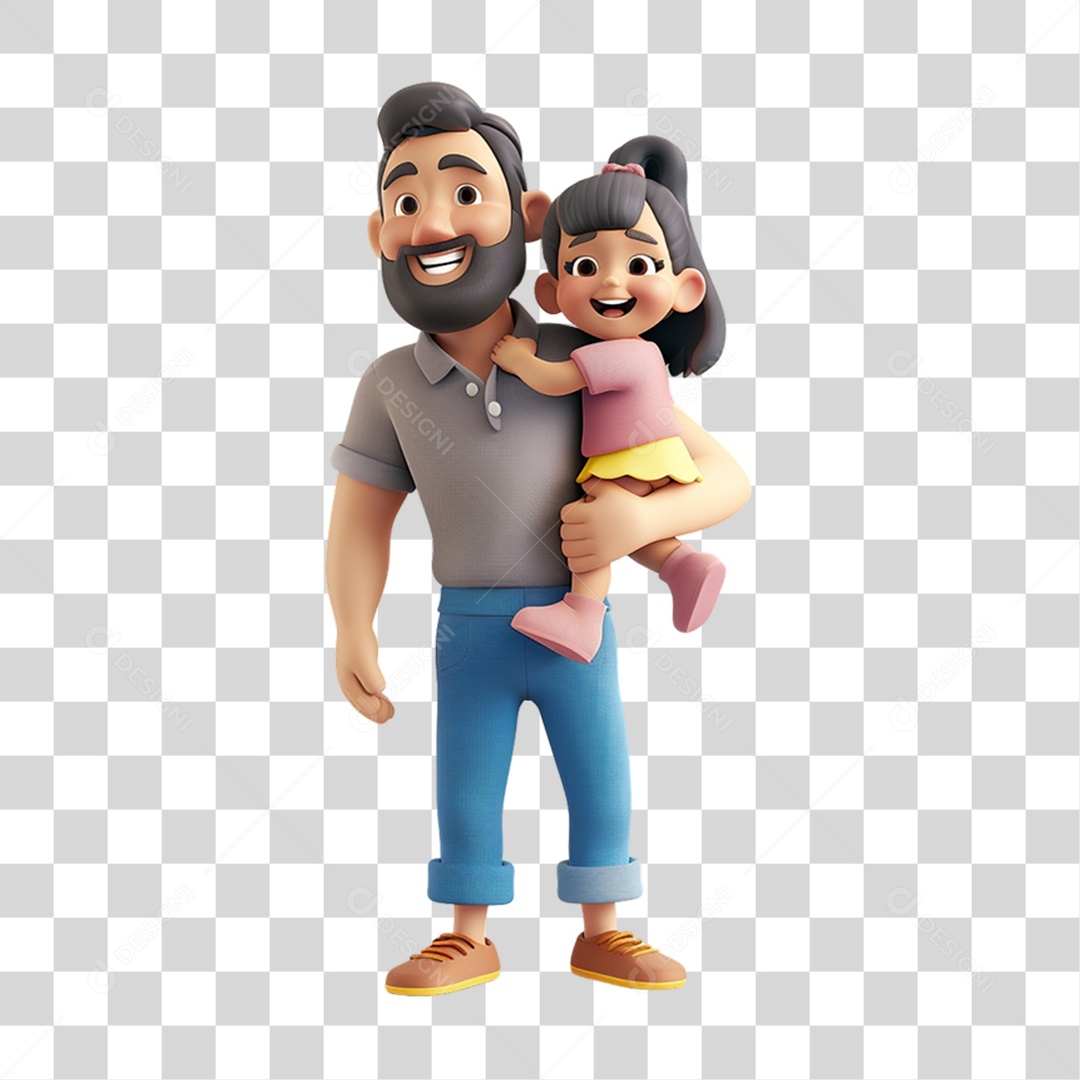 Elemento 3D Pai e sua Filha Personagem PNG Transparente