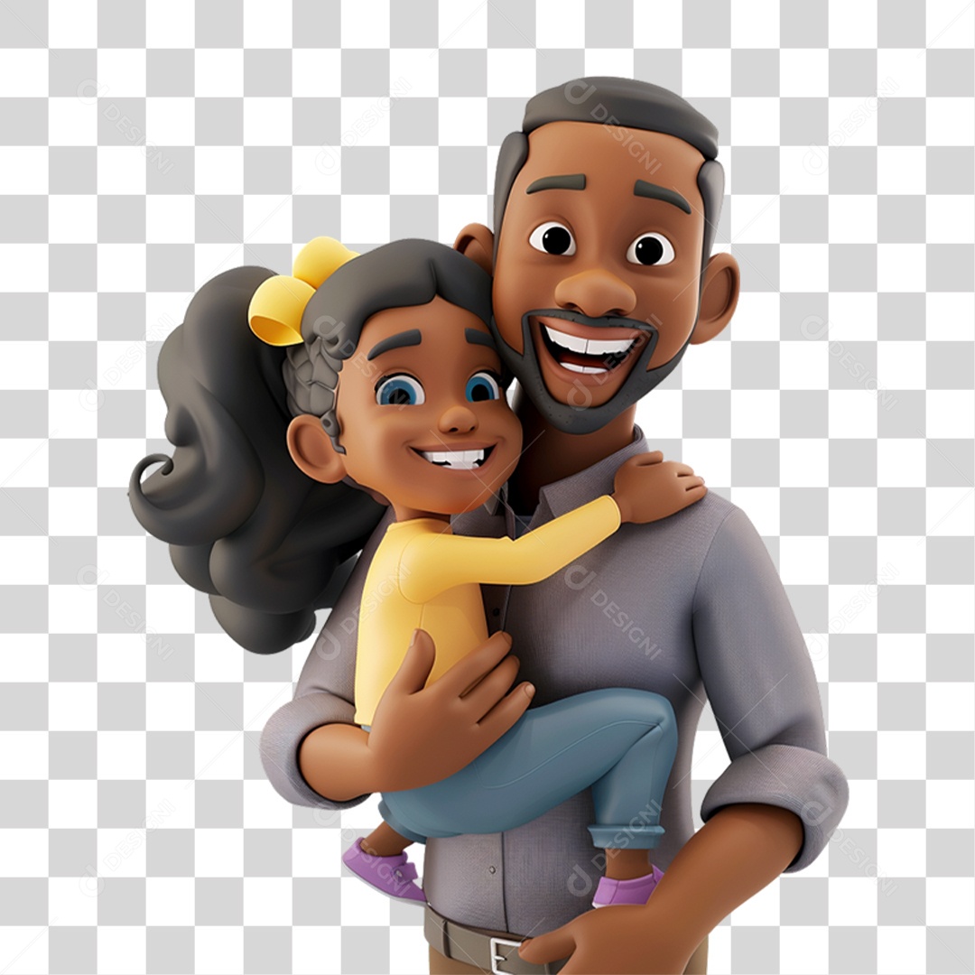 Elemento 3D Pai e sua Filha Personagem PNG Transparente