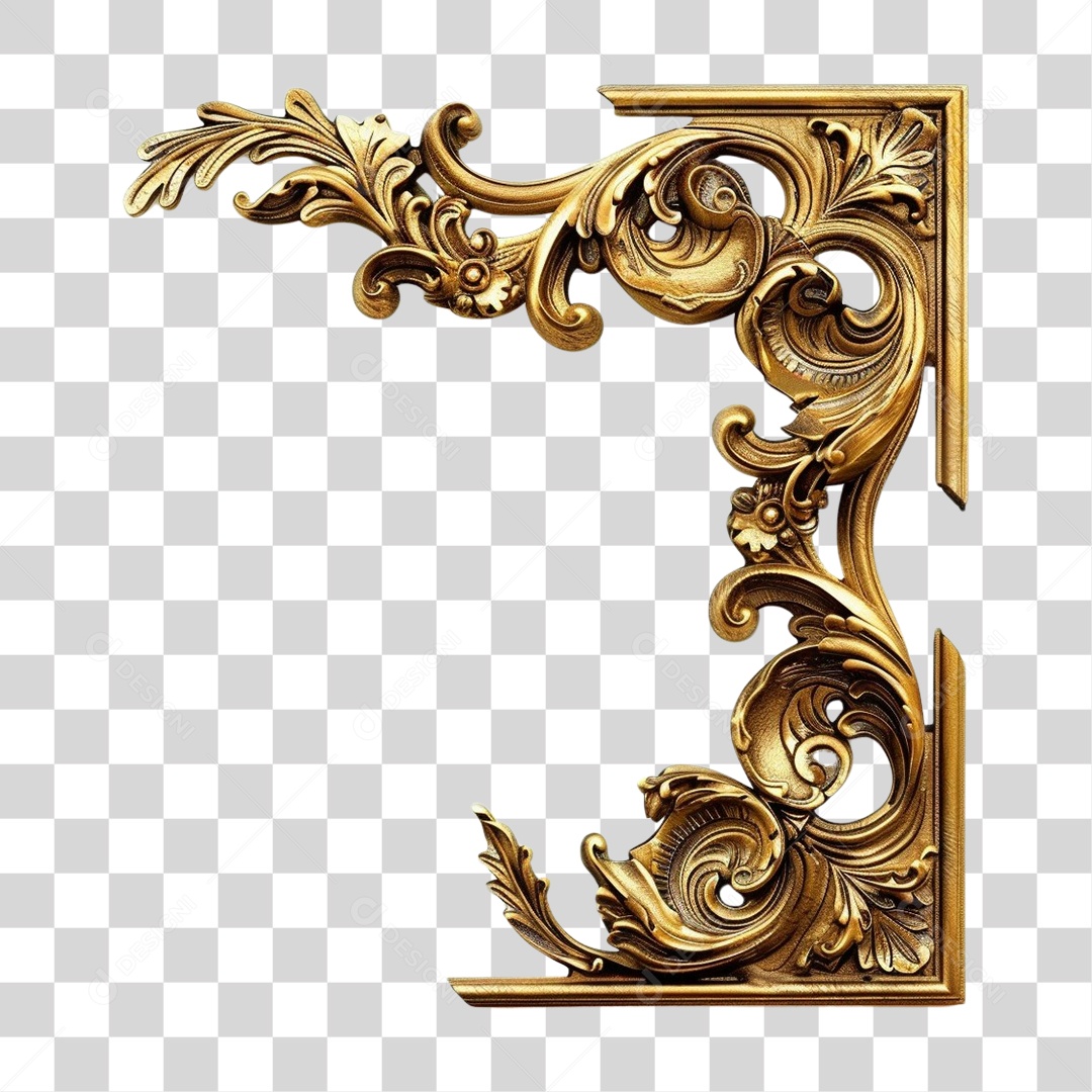 Elemento 3D Frame Dourada Quadro PNG Transparente