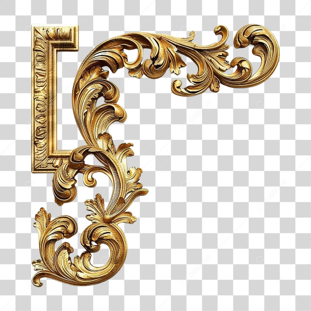 Elemento 3D Frame Dourada Quadro PNG Transparente