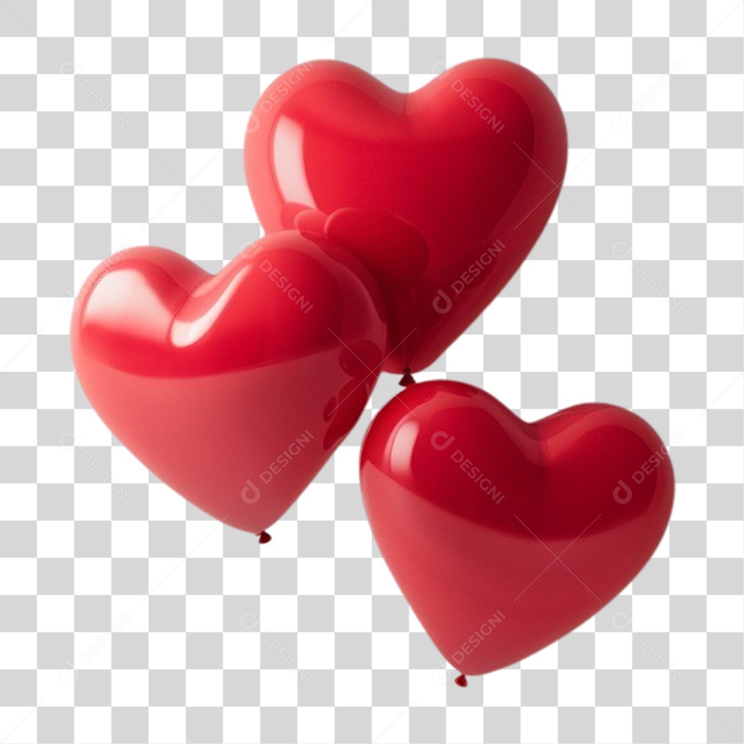 Elemento 3D Balões de Coração PNG Transparente