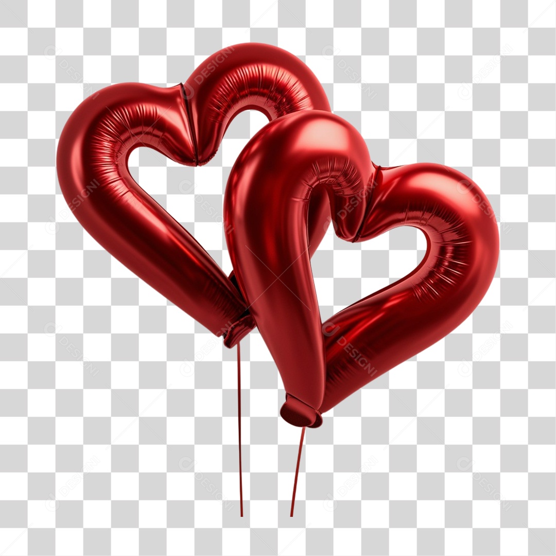 Elemento 3D Balões de Coração PNG Transparente