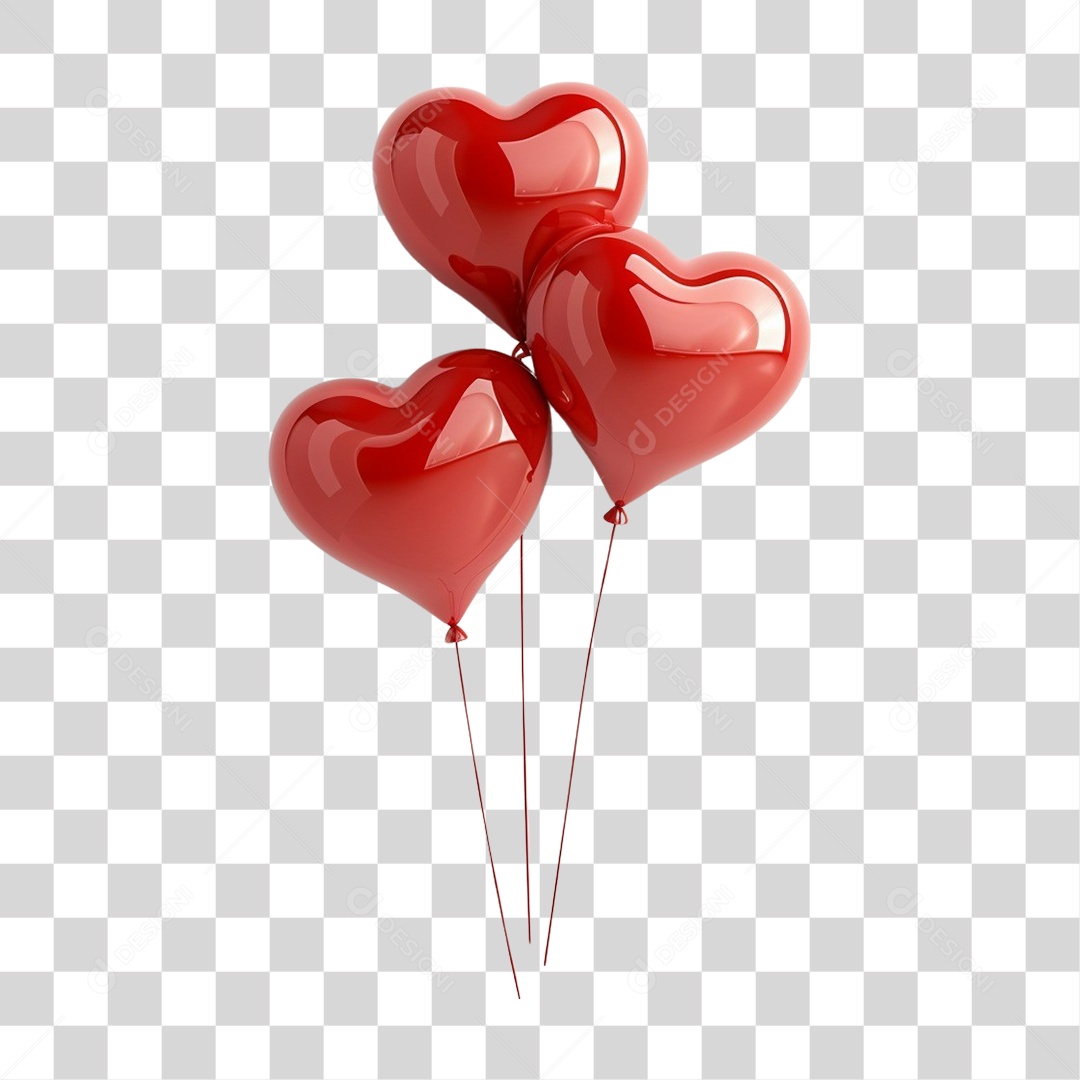 Elemento 3D Balões de Coração PNG Transparente