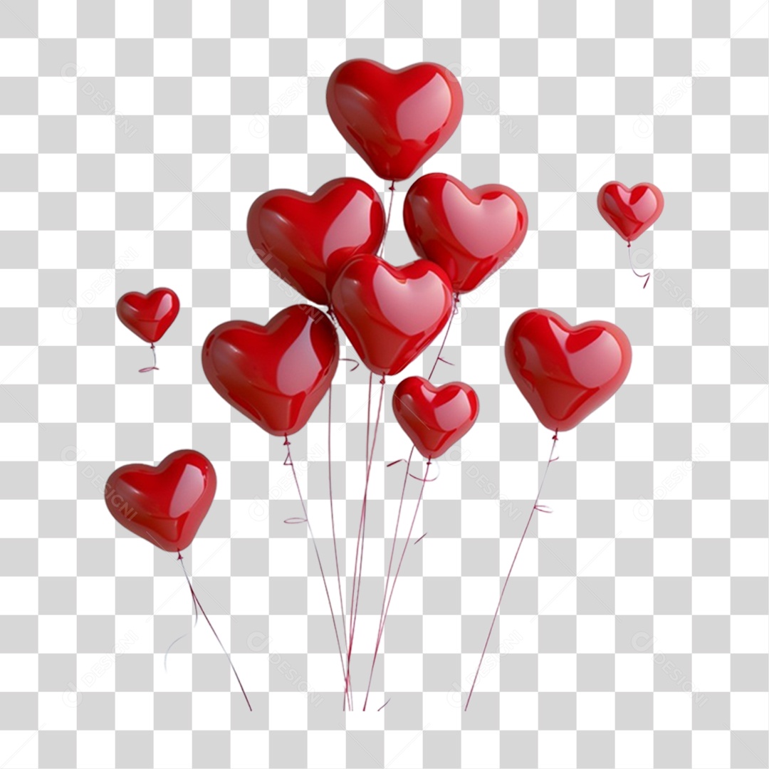 Elemento 3D Balões de Coração PNG Transparente