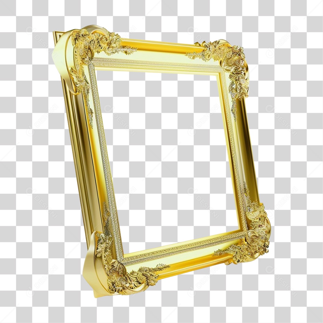 Elemento 3D Frame Dourada Quadro PNG Transparente
