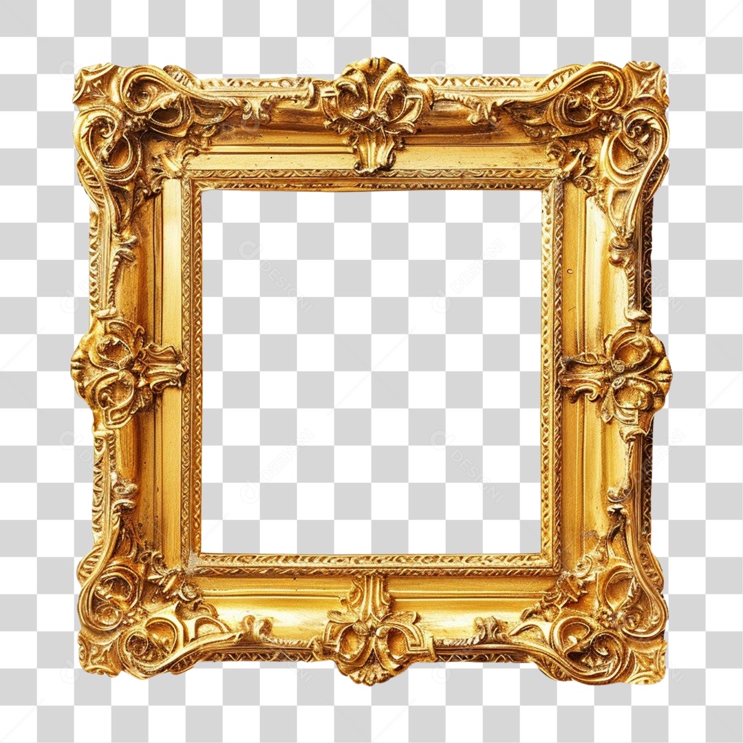 Elemento 3D Frame Dourada Quadro PNG Transparente