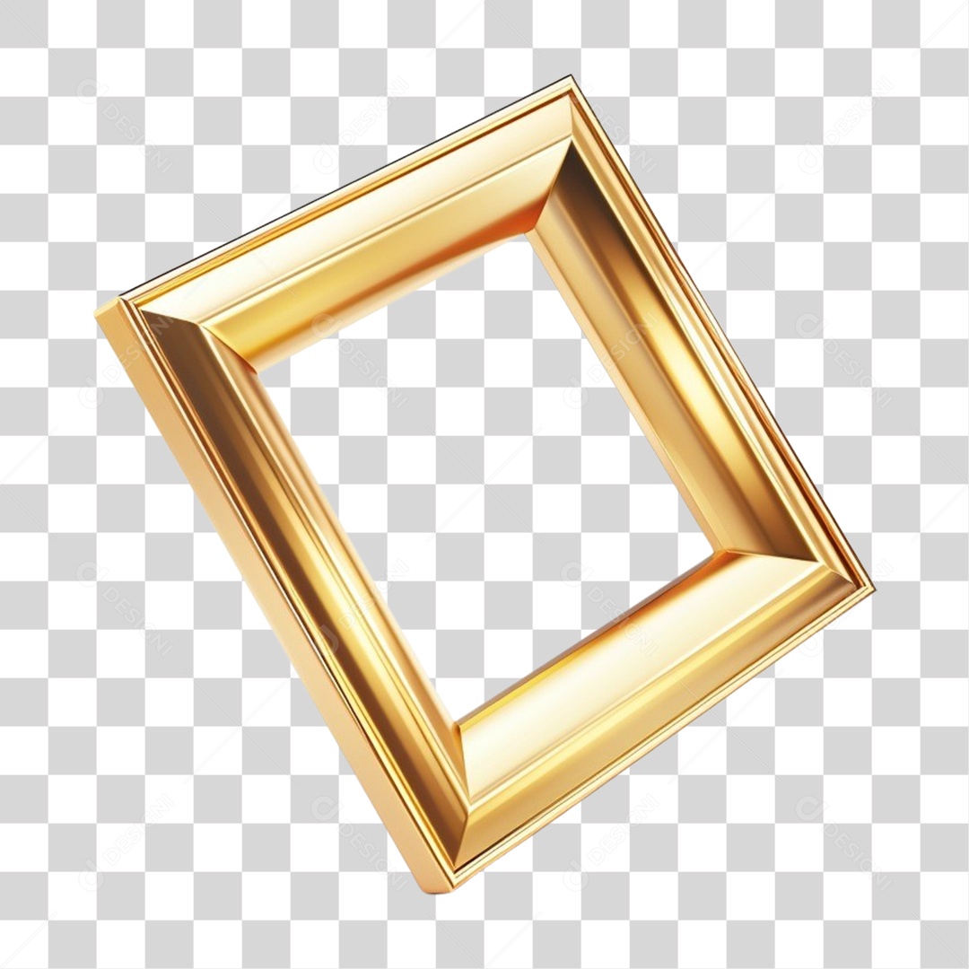 Elemento 3D Frame Dourada Quadro PNG Transparente