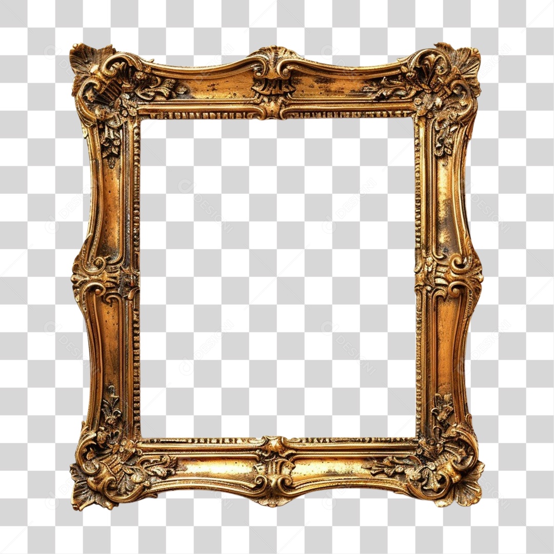 Elemento 3D Frame Dourada Quadro PNG Transparente