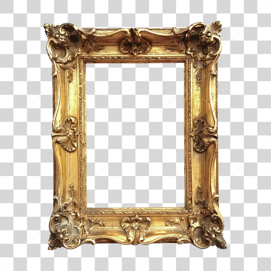 Elemento 3D Frame Dourada Quadro PNG Transparente