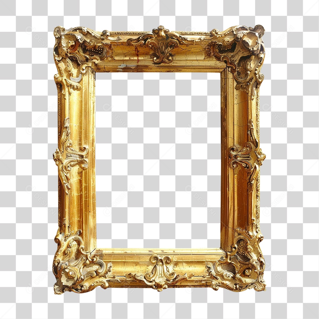 Elemento 3D Frame Dourada Quadro PNG Transparente