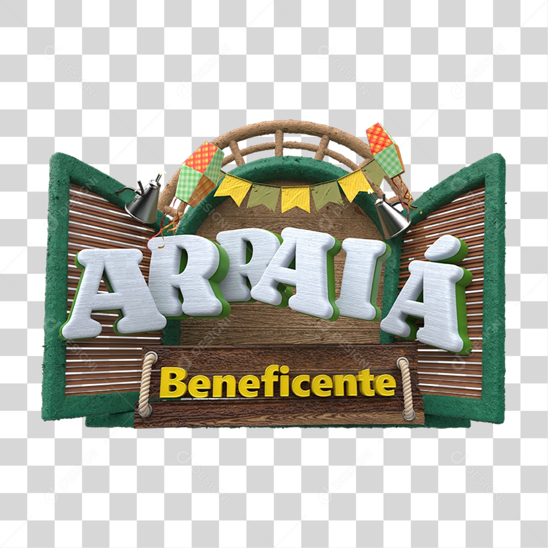Selo 3D Arraiá Beneficente PNG Transparente
