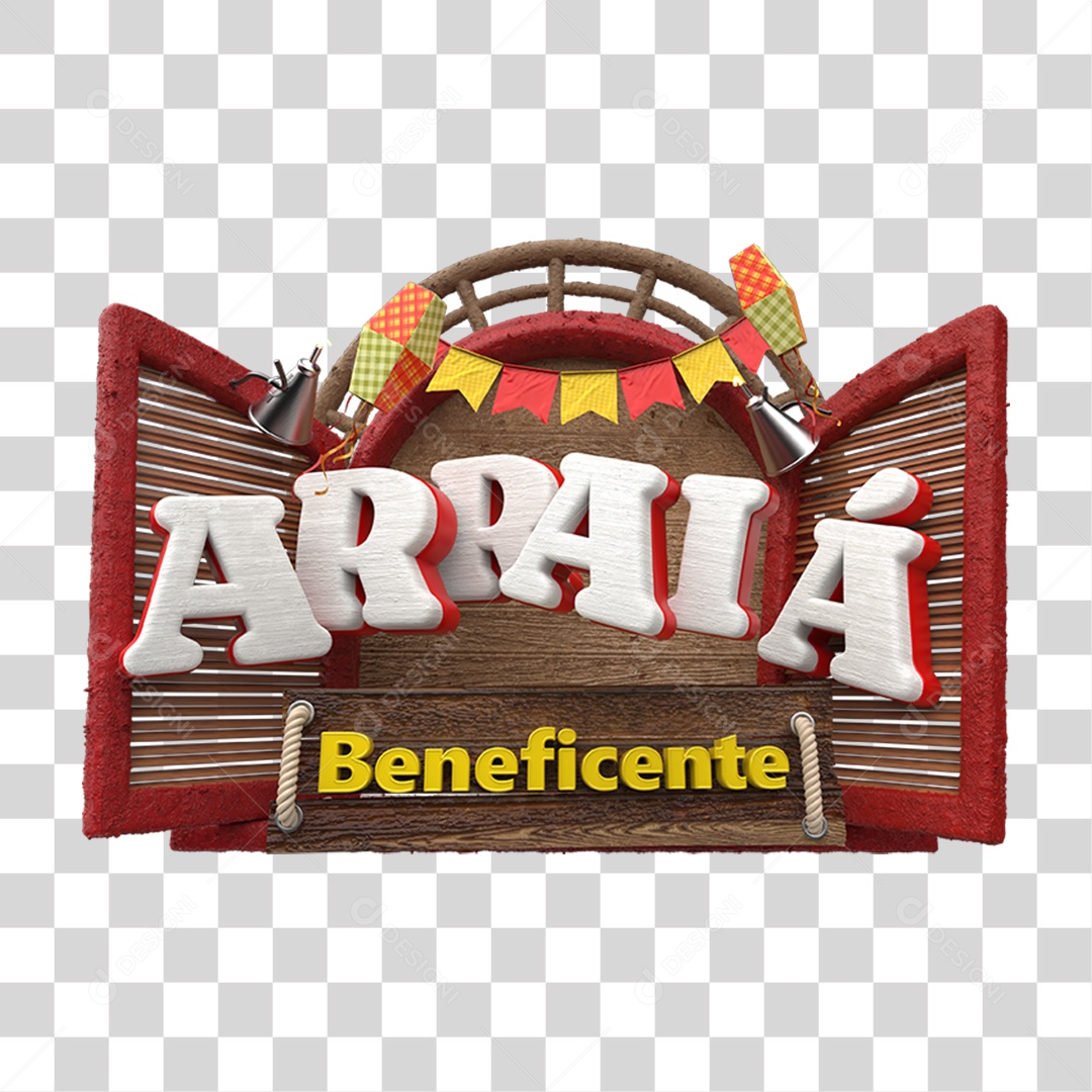 Selo 3D Arraiá Beneficente PNG Transparente