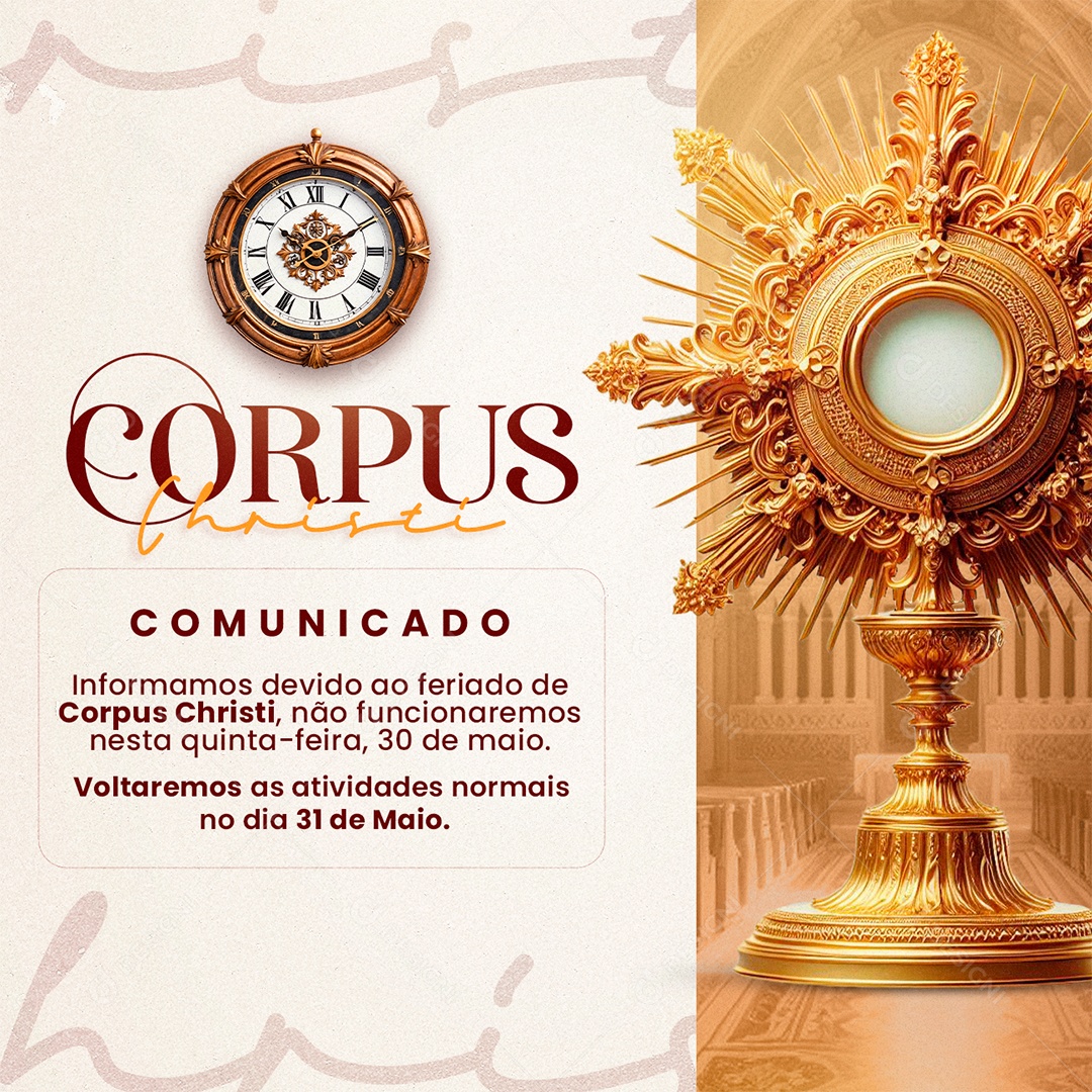 Corpus Christi Comunicado Feriado PSD Editável