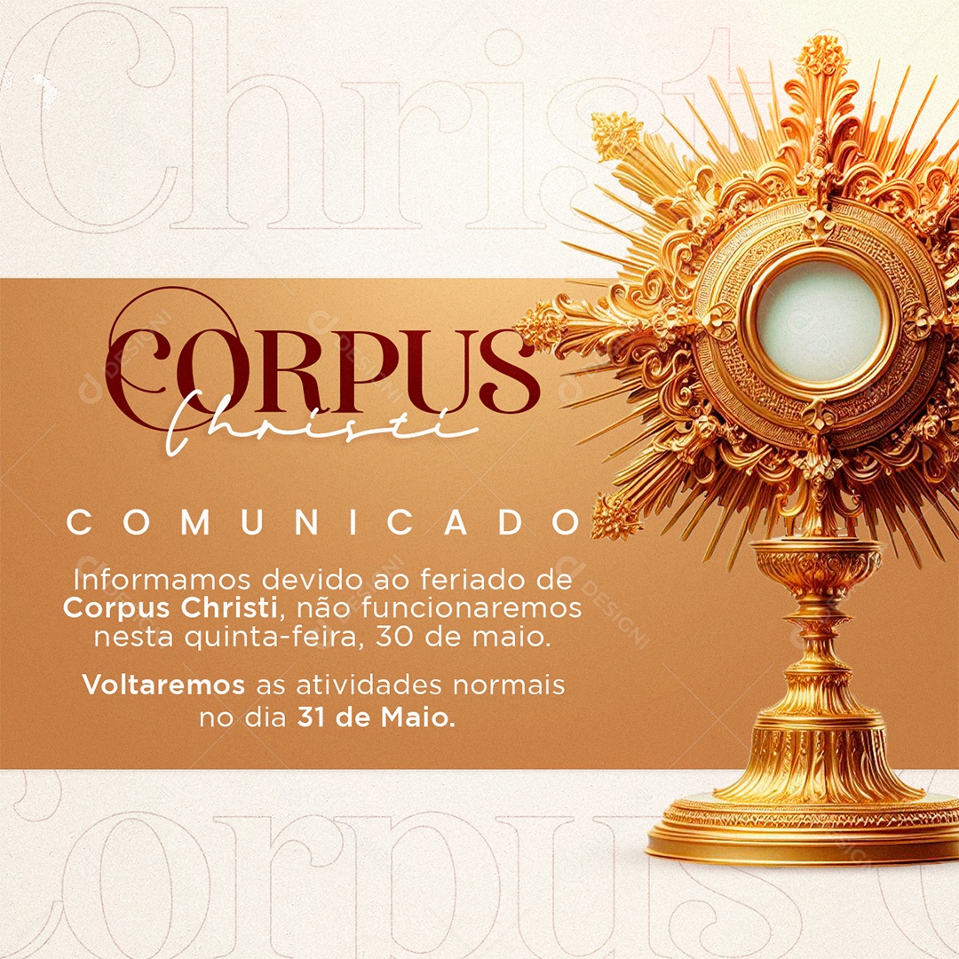 Corpus Christi Comunicado Feriado PSD Editável