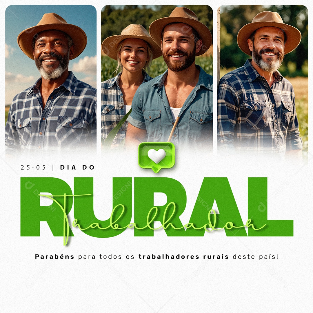 Feed Social Media Dia do Trabalhador Rural 25 de Maio PSD Editável