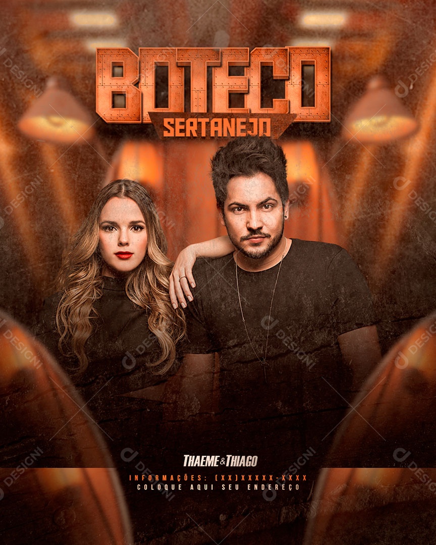 Flyer Boteco Sertanejo Thaeme e Thiago Social Media PSD Editável