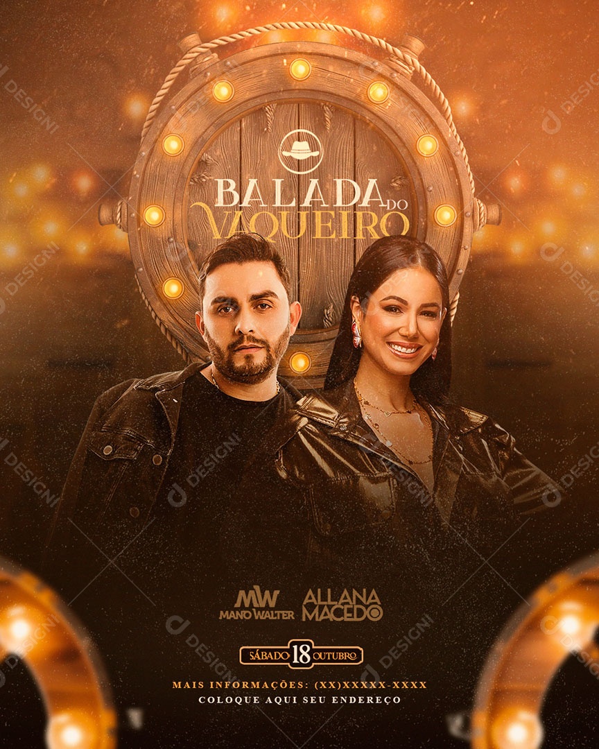 Flyer Balada do Vaqueiro Mano Walter Allana Macedo Social Media PSD Editável